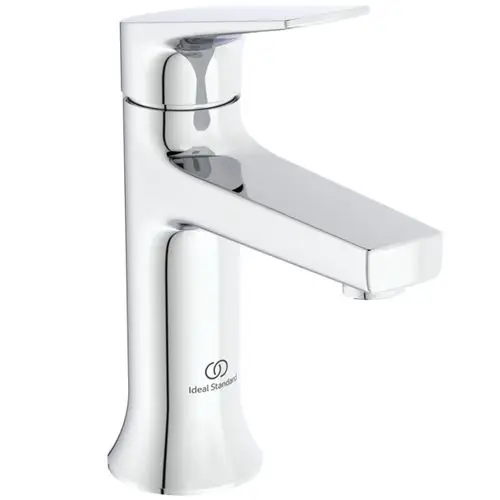 Chromene Waschtischarmatur von Ideal Standard mit flachem Auslauf und Hebelgriff, geeignet für die Montage an Waschbecken.